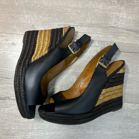 Authentic Fendi Leather Pequin Slingback Espadrille Wedges Size 39 - Picture 9 of 10